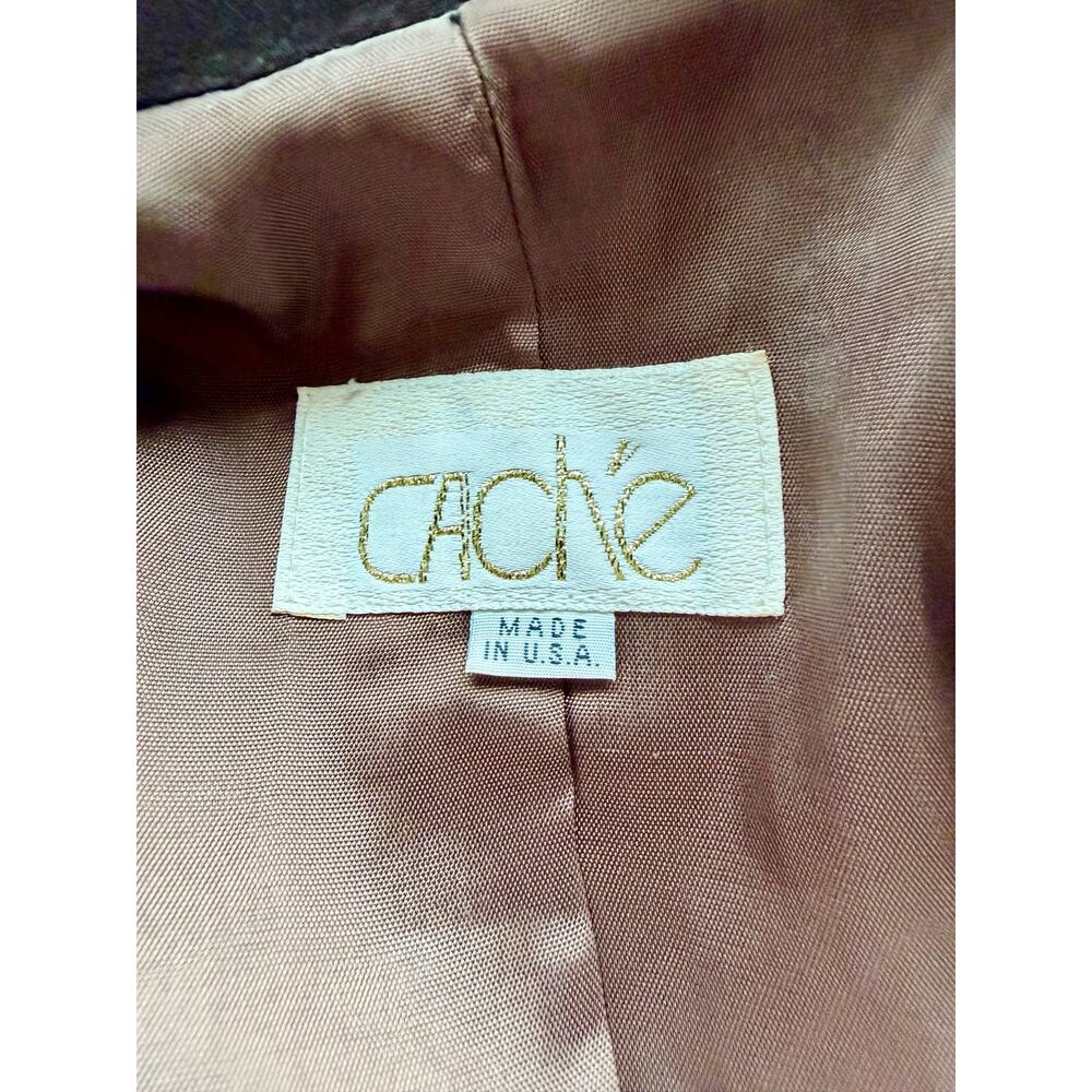 Cache Brown Suede Leather Fringe Western Crop Jacket Concho Buttons Vintage - Picture 12 of 13